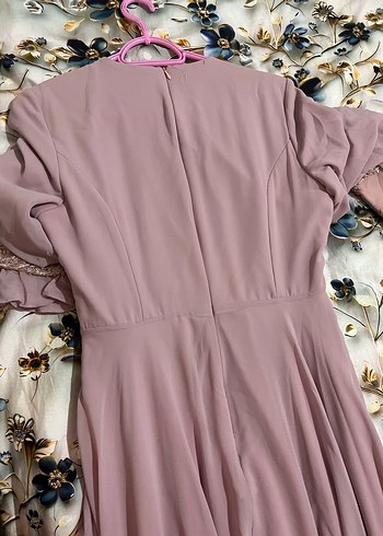 Uzun Kollu Nakışlı Dantel Detaylı Kadın Abiye Elbise - Görsel 4