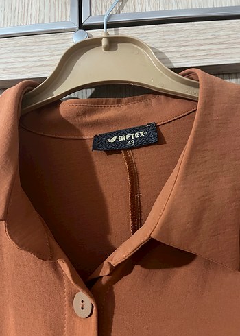 Düğmeli Uzun Kollu Kahverengi Kadın Tunik - Görsel 2