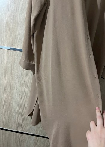 Bej Uzun Kollu Keten Kadın Tunik - Görsel 2