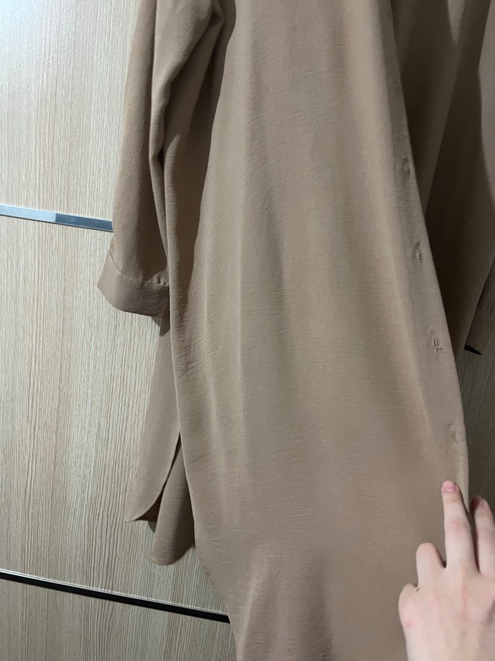 Bej Uzun Kollu Keten Kadın Tunik - Görsel 2