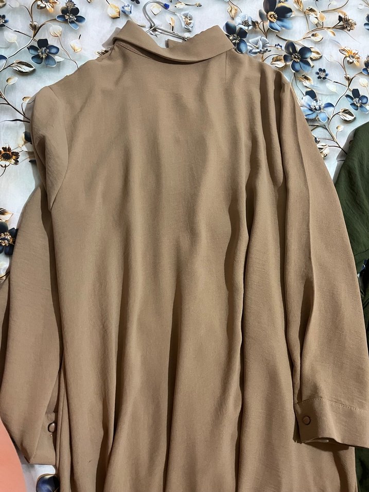 Bej Uzun Kollu Keten Kadın Tunik - Görsel 4