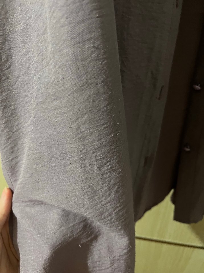 Düğmeli Uzun Kollu Mor Keten Tunik - Görsel 4