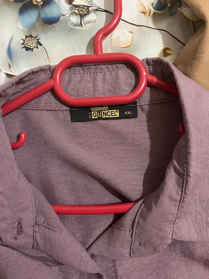 Düğmeli Uzun Kollu Mor Keten Tunik - Görsel 3