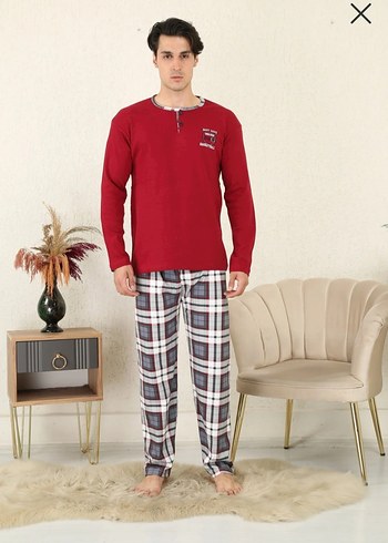 Erkek Bordo Kareli Pamuklu Pijama Takımı - Görsel 4