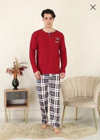 Erkek Bordo Kareli Pamuklu Pijama Takımı - Görsel 3