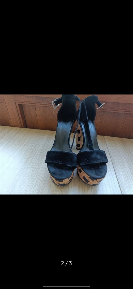 Siyah Zebra Desenli Dolgu Topuklu Kadın Ayakkabı - Görsel 2