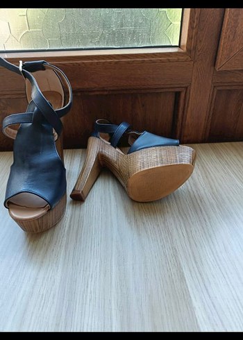Koyu Mavi Platform Topuklu Kadın Sandalet - Görsel 3