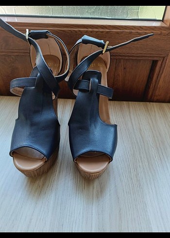 Koyu Mavi Platform Topuklu Kadın Sandalet - Görsel 2