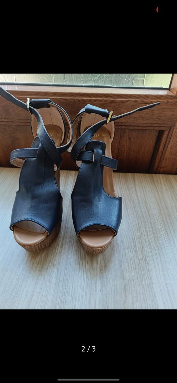 Koyu Mavi Platform Topuklu Kadın Sandalet - Görsel 2