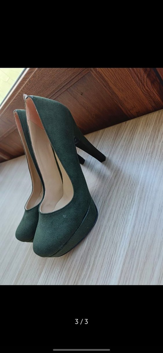 Yeşil Süet Stiletto Tokalı Kadın Ayakkabı - Görsel 2
