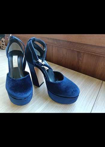 Mavi Süet Platform Topuklu Kadın Abiye Ayakkabı - Görsel 2