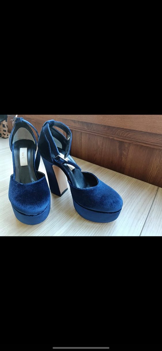 Mavi Süet Platform Topuklu Kadın Abiye Ayakkabı - Görsel 2