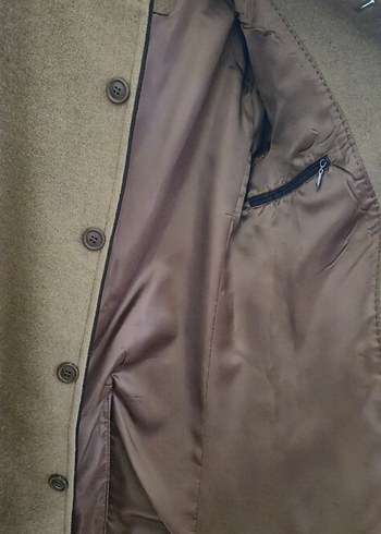 Düğmeli Bej Yün Erkek Kaban - Görsel 3