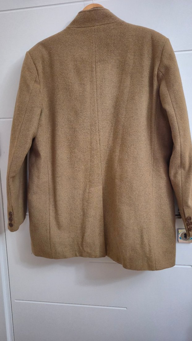 Düğmeli Bej Yün Erkek Kaban - Görsel 5