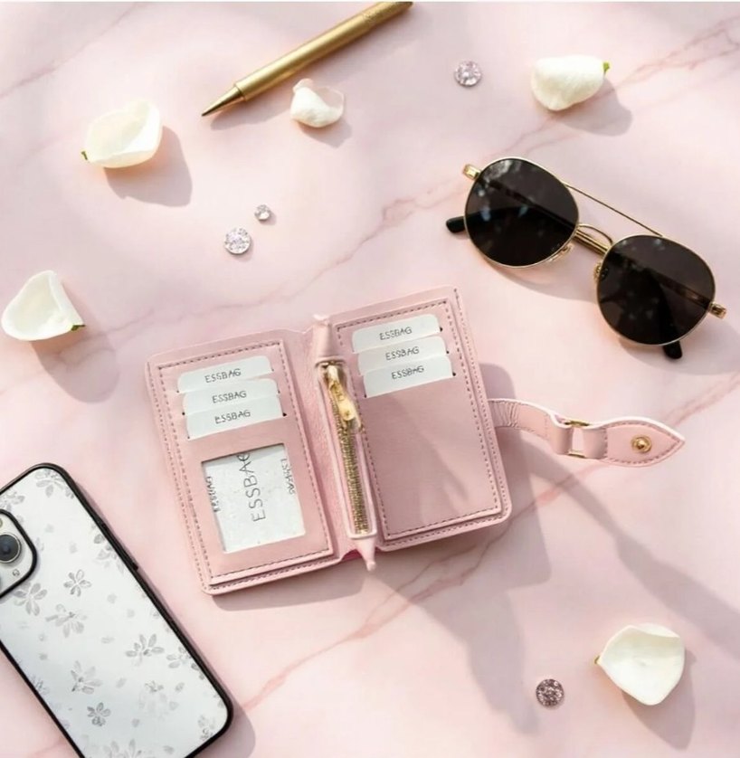 Pembe Deri Kadın Cüzdanı Tokalı - Görsel 2