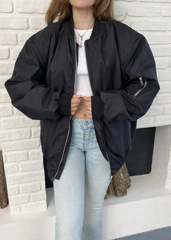 Unisex Siyah Oversize Bomber Ceket - Görsel 2