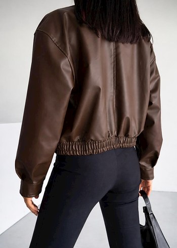 Kadın Bomber Lastikli Deri Ceket - Görsel 5