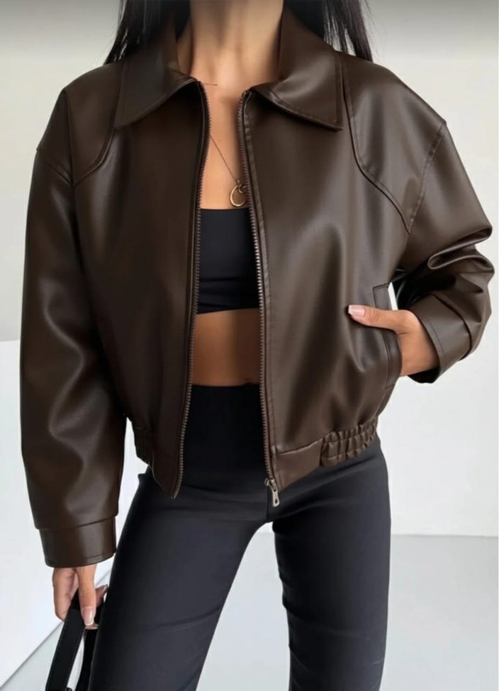 Kadın Bomber Lastikli Deri Ceket - Görsel 4