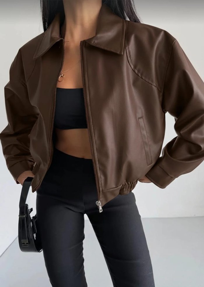 Kadın Bomber Lastikli Deri Ceket - Görsel 2
