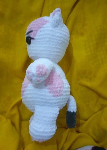 Pastel Pembe Peluş Amigurumi Kedi. - Görsel 4