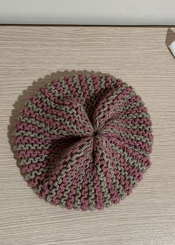 Kadın Örgü Bere Gri Pembe Detaylı - Görsel 2