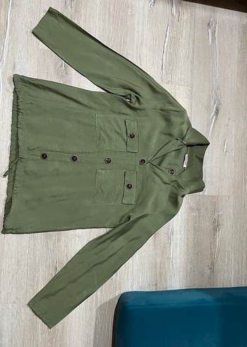 Kadın Haki Uzun Kol Keten gömlek - Görsel 2