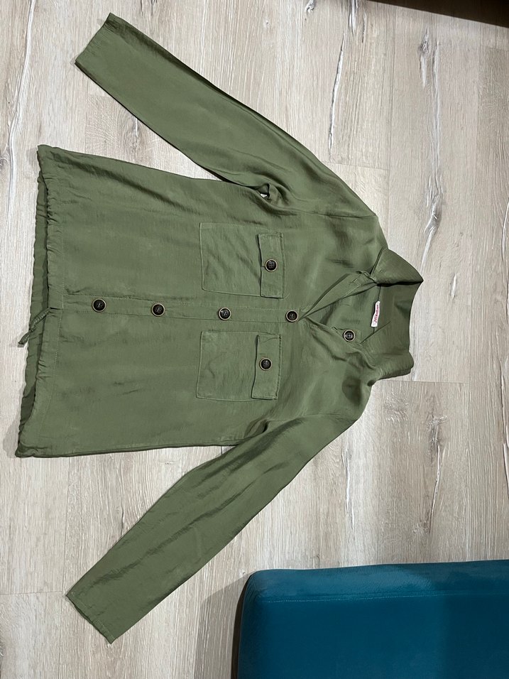 Kadın Haki Uzun Kol Keten gömlek - Görsel 2