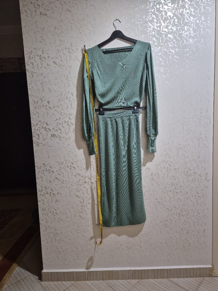 Haki Uzun Kollu İnce Triko Elbise - Görsel 4