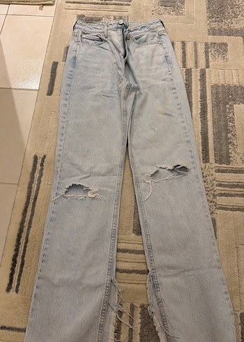 Zara Acik Mavi Yikamali Rahat Kesim Jean