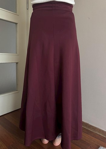 Mürdüm rengi krep kumaş etek - Görsel 2