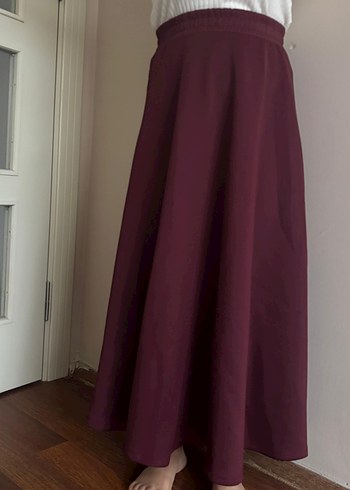 Mürdüm rengi krep kumaş etek - Görsel 3