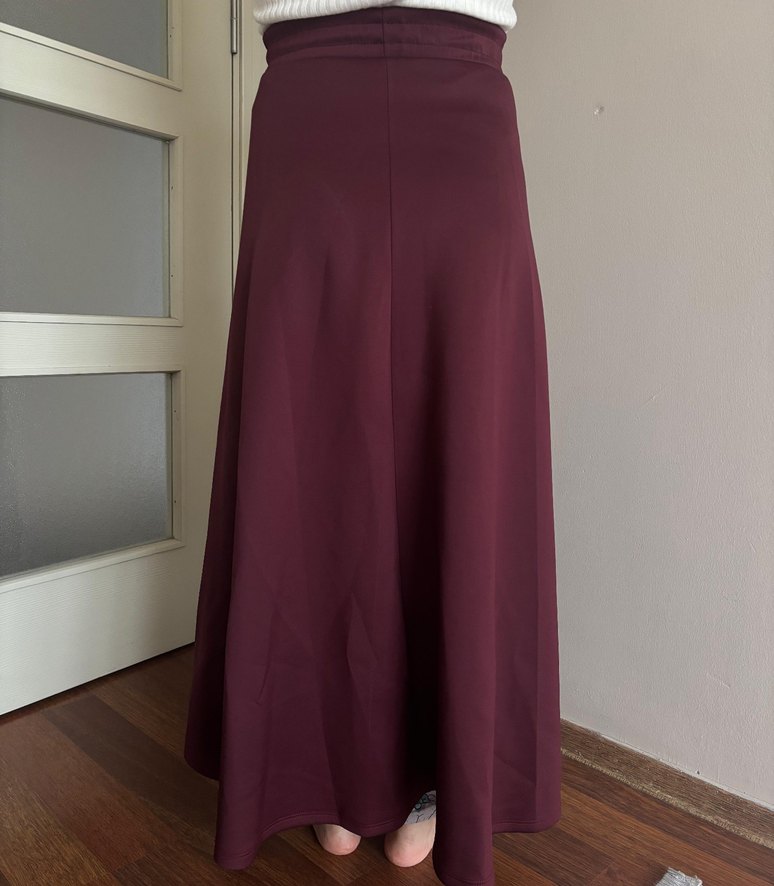 Mürdüm rengi krep kumaş etek - Görsel 2