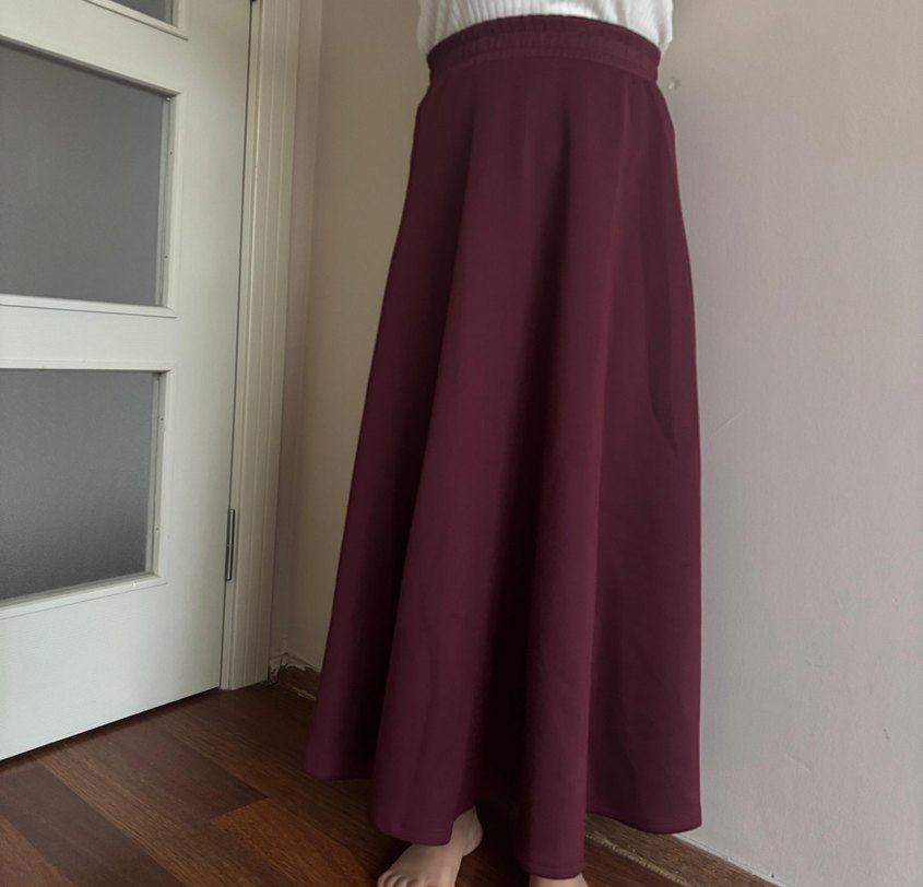 Mürdüm rengi krep kumaş etek - Görsel 3