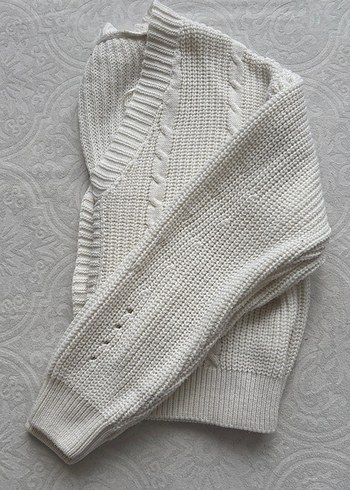 Beyaz Örgü Kadın Hırka Uzun Kollu - Görsel 3