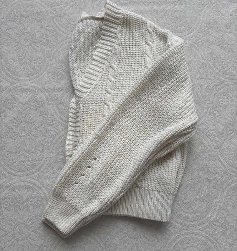 Beyaz Örgü Kadın Hırka Uzun Kollu - Görsel 3