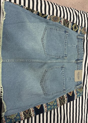 Bohem Tarzı İndigo Denim Midi Etek - Görsel 2