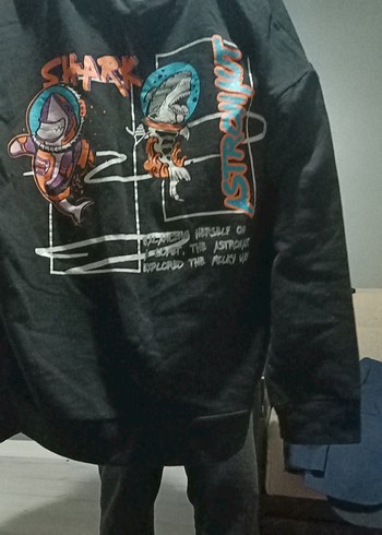 Siyah Kadın Salaş Sweatshirt - Görsel 2