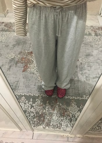 Gri Kadın Rahat Kesim Pamuklu Eşofman Altı - Görsel 4