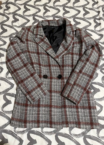 Gri Ekose Düğmeli Midi Kadın Blazer - Görsel 3