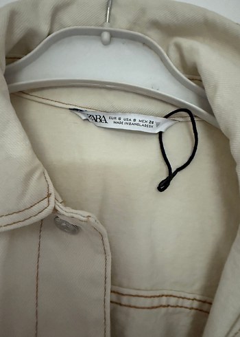 Zara marka Bej Kadın Denim Ceket Düğmeli Normal Boy - Görsel 3