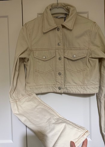 Zara marka Bej Kadın Denim Ceket Düğmeli Normal Boy - Görsel 2