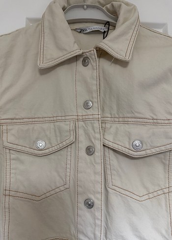 Zara marka Bej Kadın Denim Ceket Düğmeli Normal Boy - Görsel 4