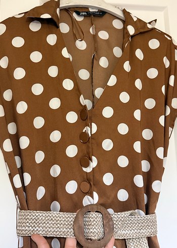 Kahverengi Puantiyeli Kuşaklı zara marka tulum - Görsel 2