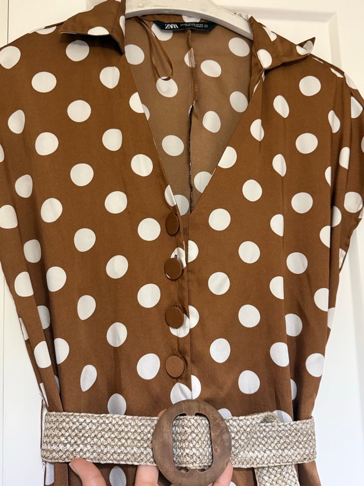 Kahverengi Puantiyeli Kuşaklı zara marka tulum - Görsel 2