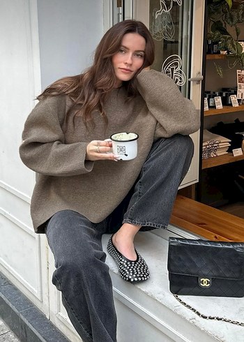 Diğer Oversize Vizon Triko Kazak Rahat Ve Sik