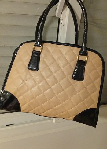 Bej Deri Kadın Çanta Siyah Detaylı - Görsel 3