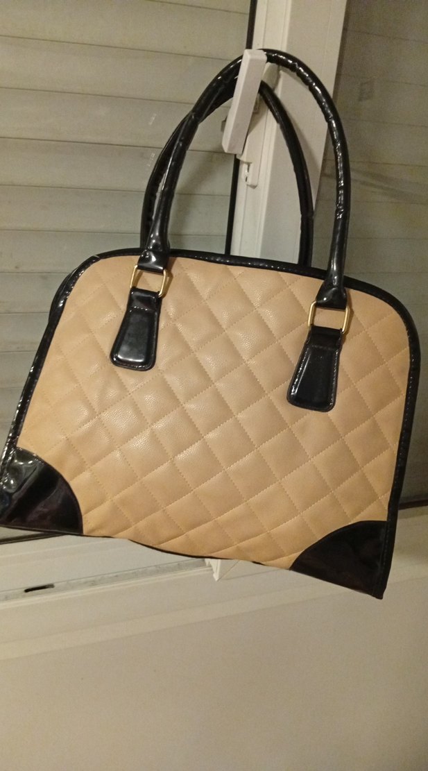 Bej Deri Kadın Çanta Siyah Detaylı - Görsel 3