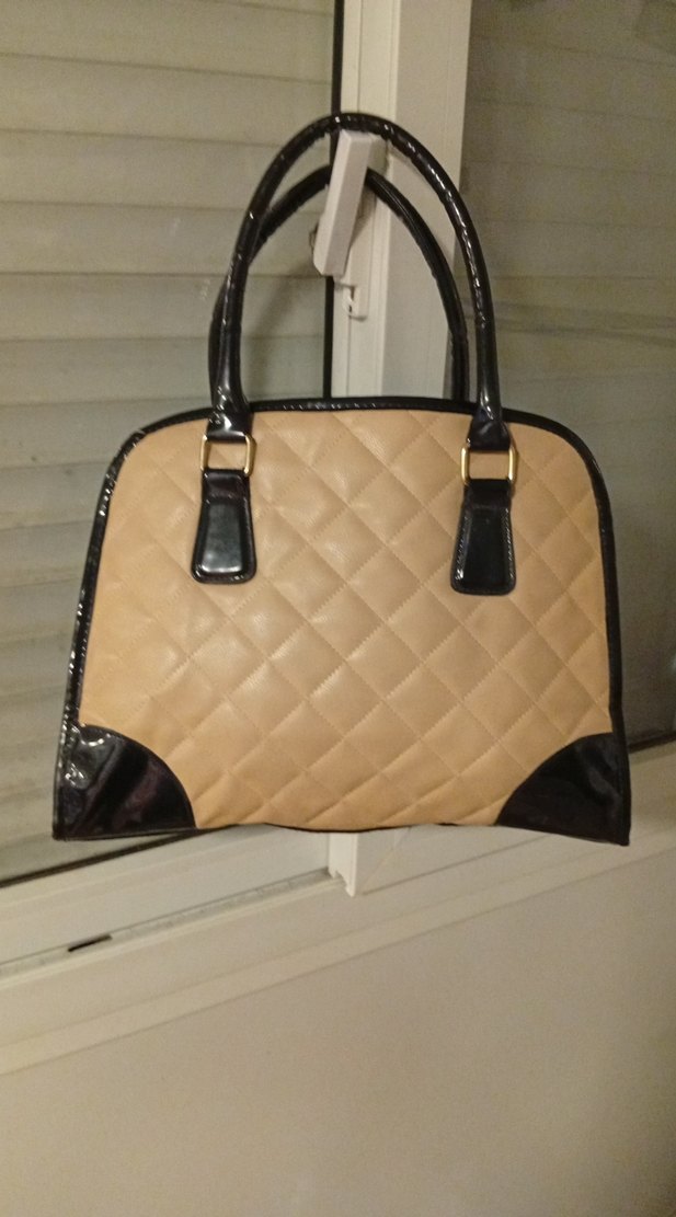 Bej Deri Kadın Çanta Siyah Detaylı - Görsel 2