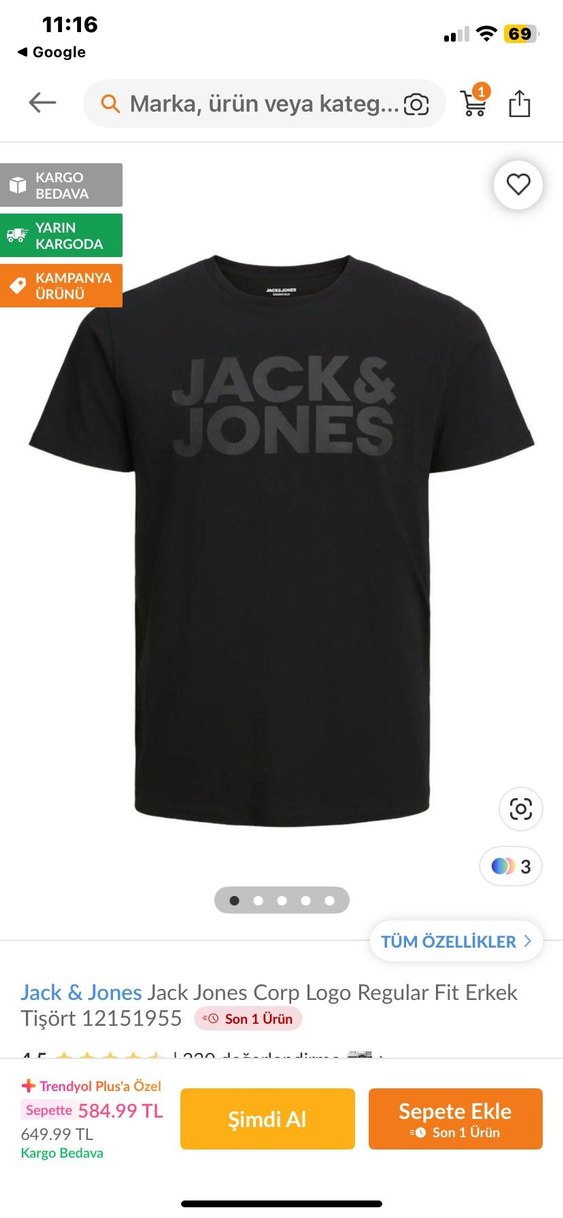 Siyah Jack & Jones Baskılı Erkek Tişört - Görsel 2