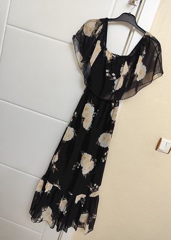 Çiçek Desenli Siyah Uzun Bohem Elbise - Görsel 2